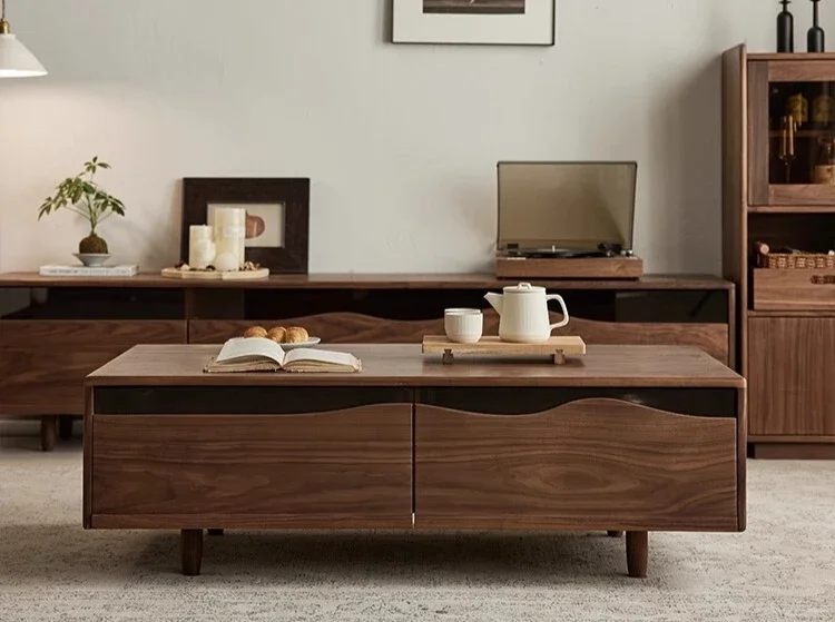 

North American black walnut coffee table rectangular retro style small apartment solid wood TV cabinet coffee table0746
