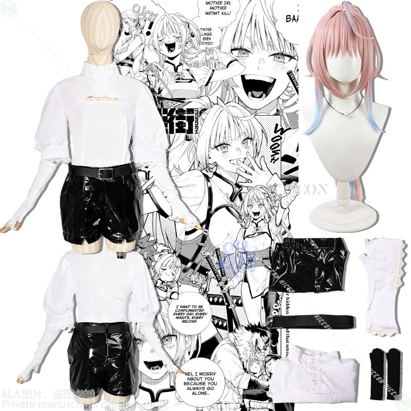 Kawaii أنيمي Gokurakugai Nei Takarai تأثيري حلي مع بو السراويل الوردي Jirai Kei تشيباو موحدة للفتيات هالوين شعر مستعار للحفلات I