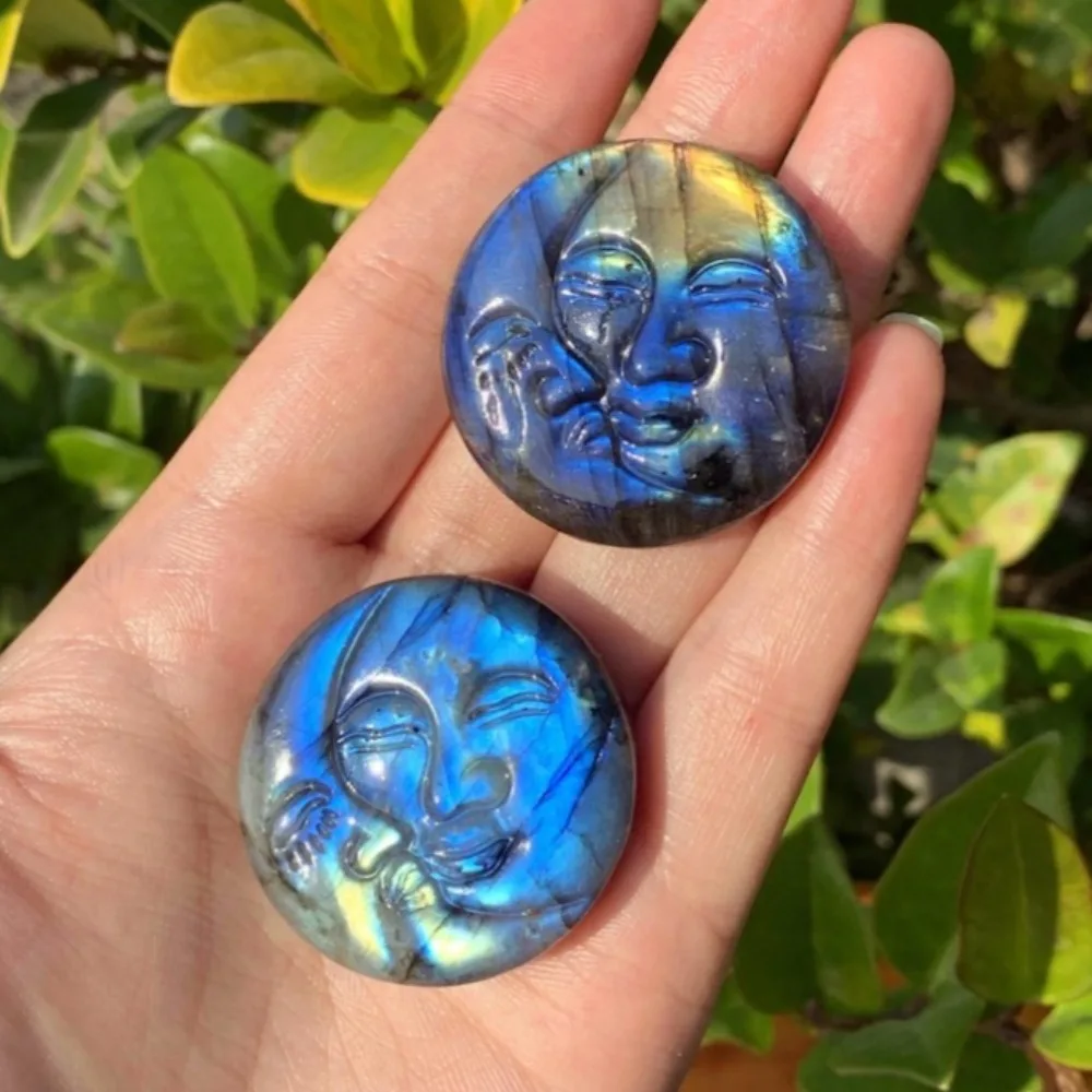 Natural Labradorite Sun Moon Face, Exquisite Hand Carved Crystal Stone, Home Decor, Collector's Gifts, Perfect Crystal Gift