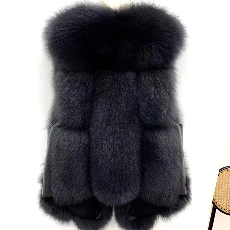 Nowa damska kamizelka z imitacji futra lisa na jesień i zimę 2025, koreańska, dopasowana, uniwersalna, łączona kamizelka.