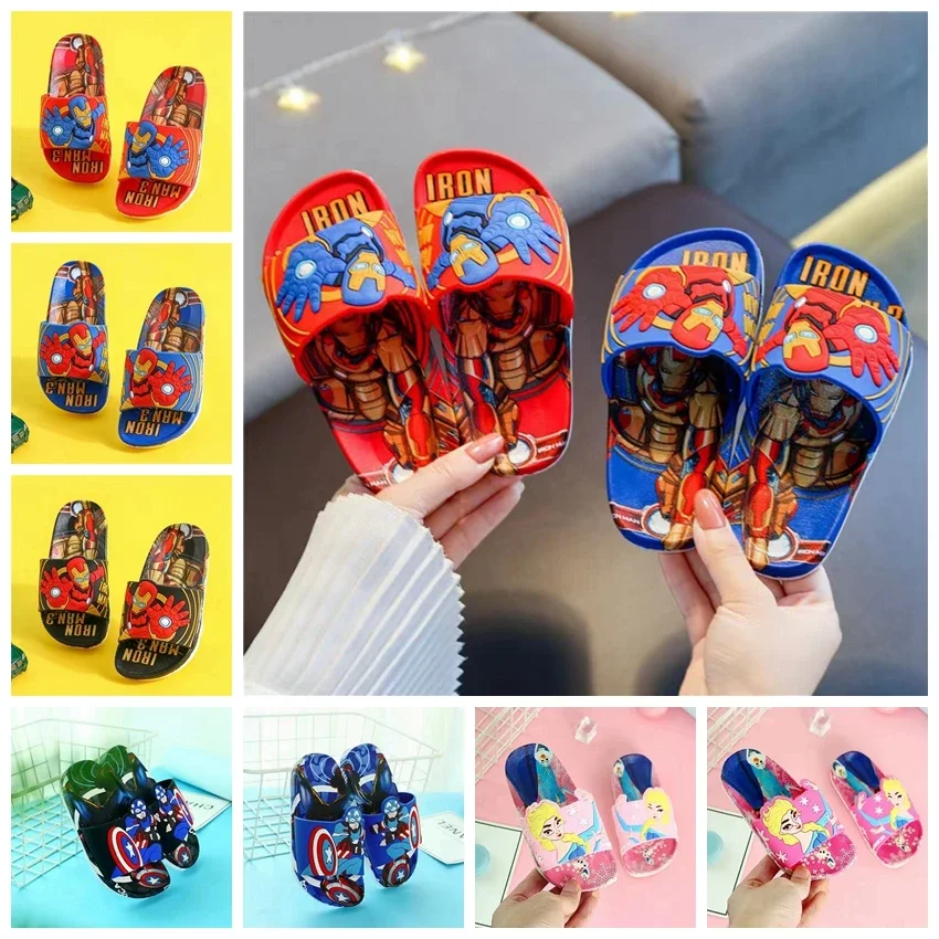 Baby Girls Summer Slippers Kids Boys Beach Shoes Children Flips Flops Cartoon Iron Man Captain America Indoor Home Slippers