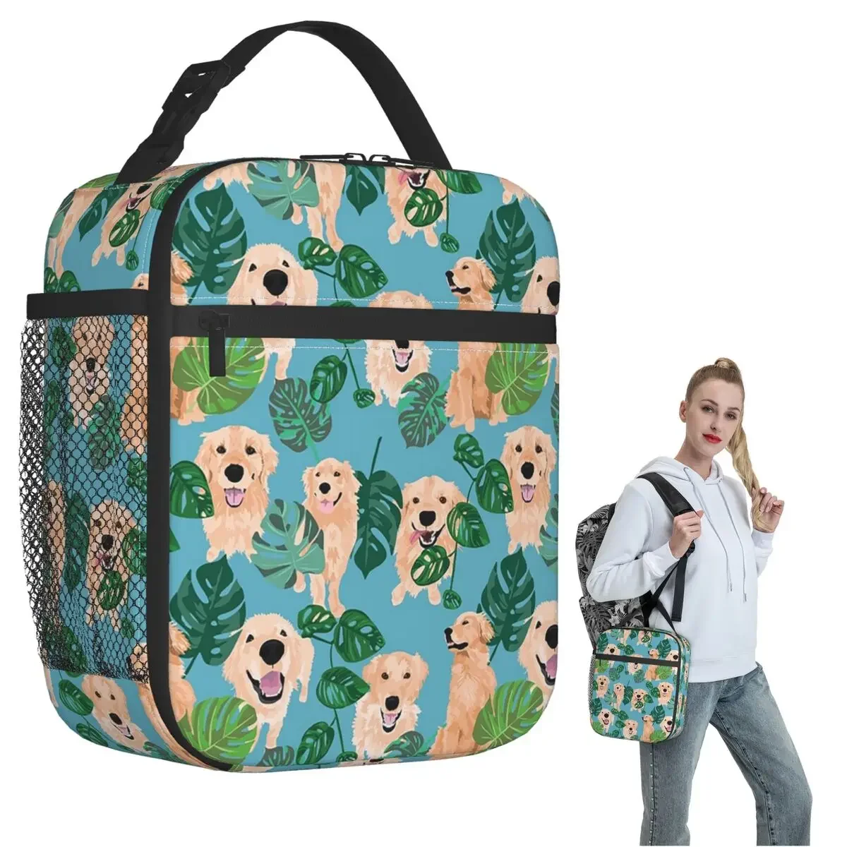 Golden Labrador Retriever Dog Tropical Insulated Lunch Bag for Women Children Leakproof Food Boxes Thermal Lunch Box Tote