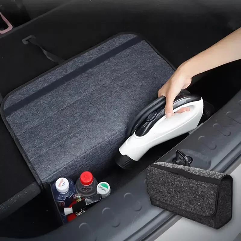 

Gray Anti Slip Car Trunk Organizer Bag Multi Compartment Soft Felt Storage Box for Boot Tools & Auto Accessories