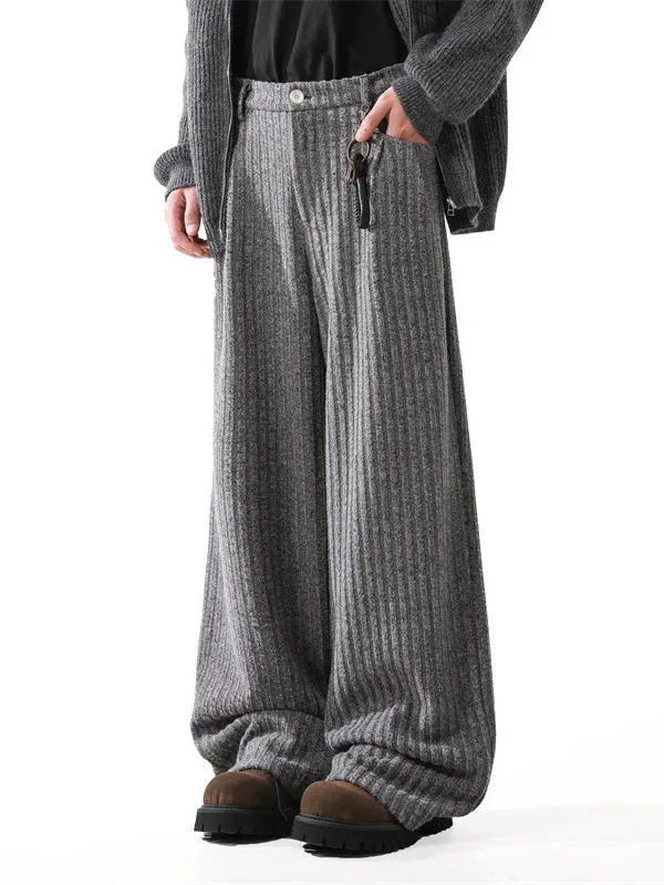

TANGZ Studio Men's Casual Pants Woolen Material Fce Lined Wide Leg Drapey Retro Straight Leg Long Trousers for Autumn Winter