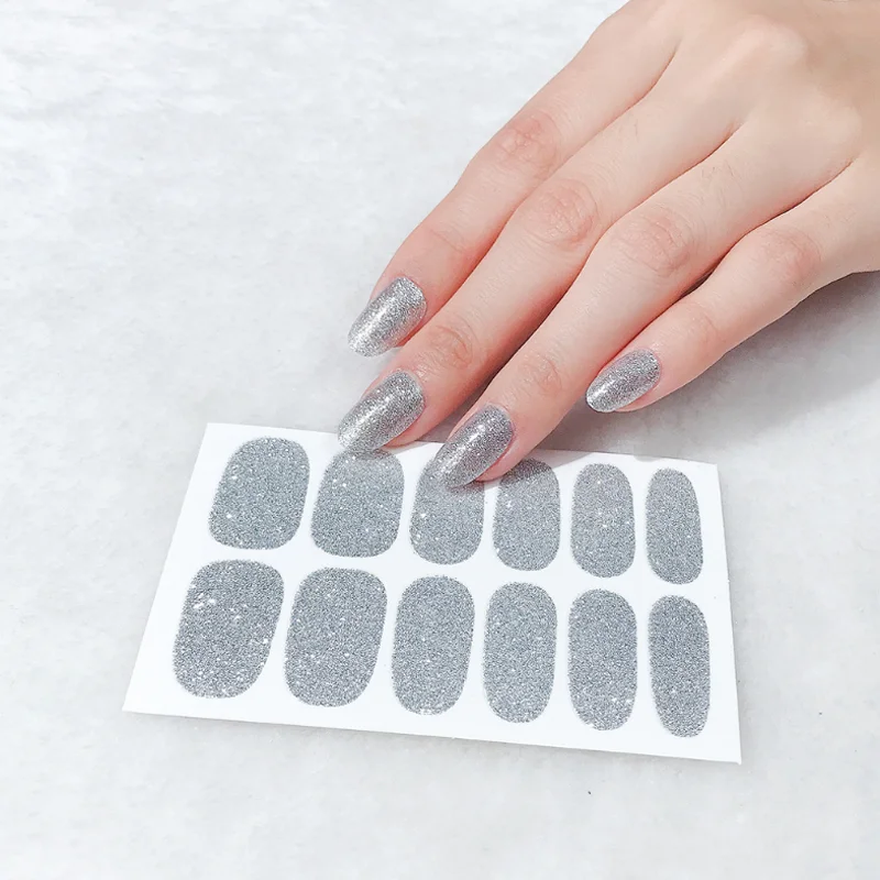 Women Salon Nail Wraps DIY Pure Color Glitter Nail Sticker Set Nail Art Decoration Manicure Polish Decal Nail Tips Accessories