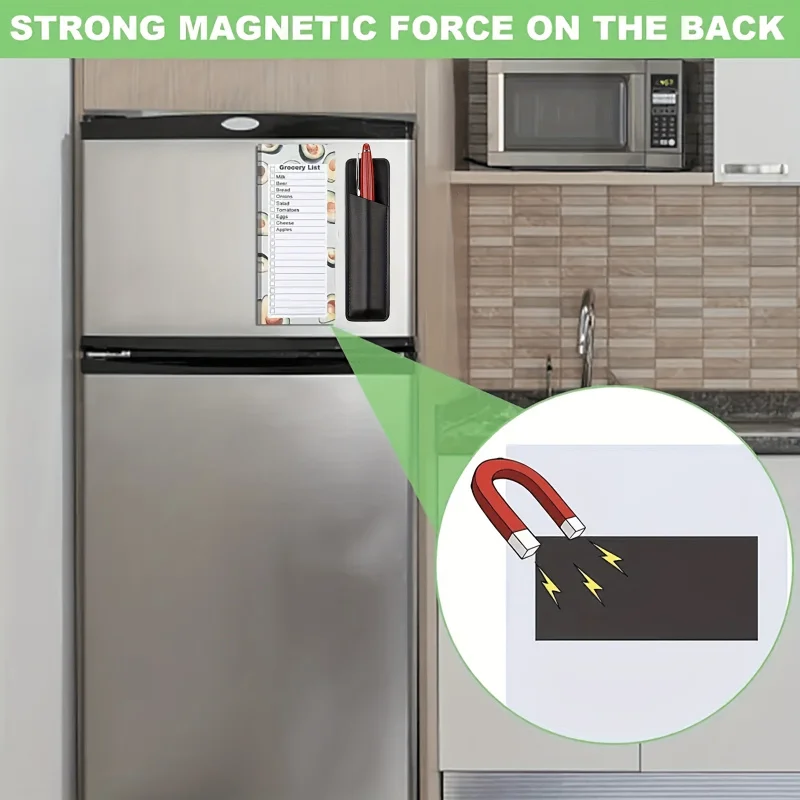 3-Pcs/2-Pack Magnetic Shopping List Note Pad + 1 Magnetic Pen Holder (50 sheets per pack) Tear-Off Refrigerator List Notepad