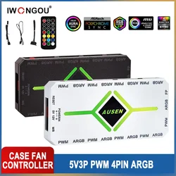 5V/3Pin ARGB Controller 4Pin PWM Cooler Temperature Control IWONGOU Wireless AURA Rgb Fan PC Controller Ventilador Cable Hub