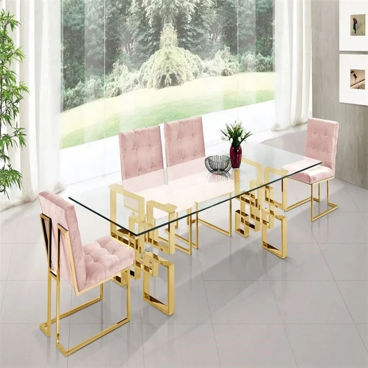 

European Luxury Customized Dining Room Table Restaurant Dinning Table Set Stainless Steel Marble Dining Tables