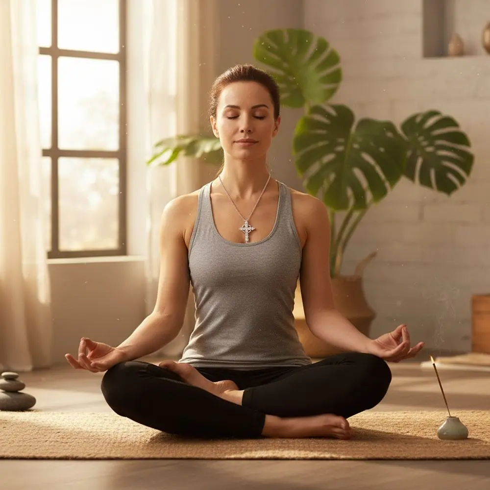 

New Mindfulness Training Cross Pendant Rhinestone Metal Crown Cross Portable Cross Choker Yoga Practice