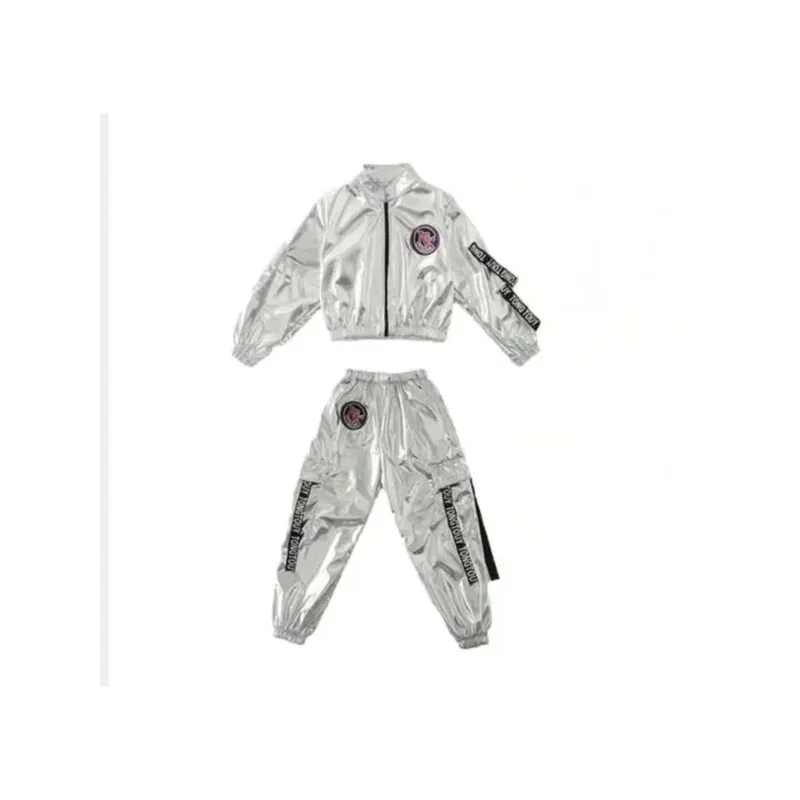 1 totlot boy girl hip-hop set silver color jazz dance costume children performance jazz dance costume C