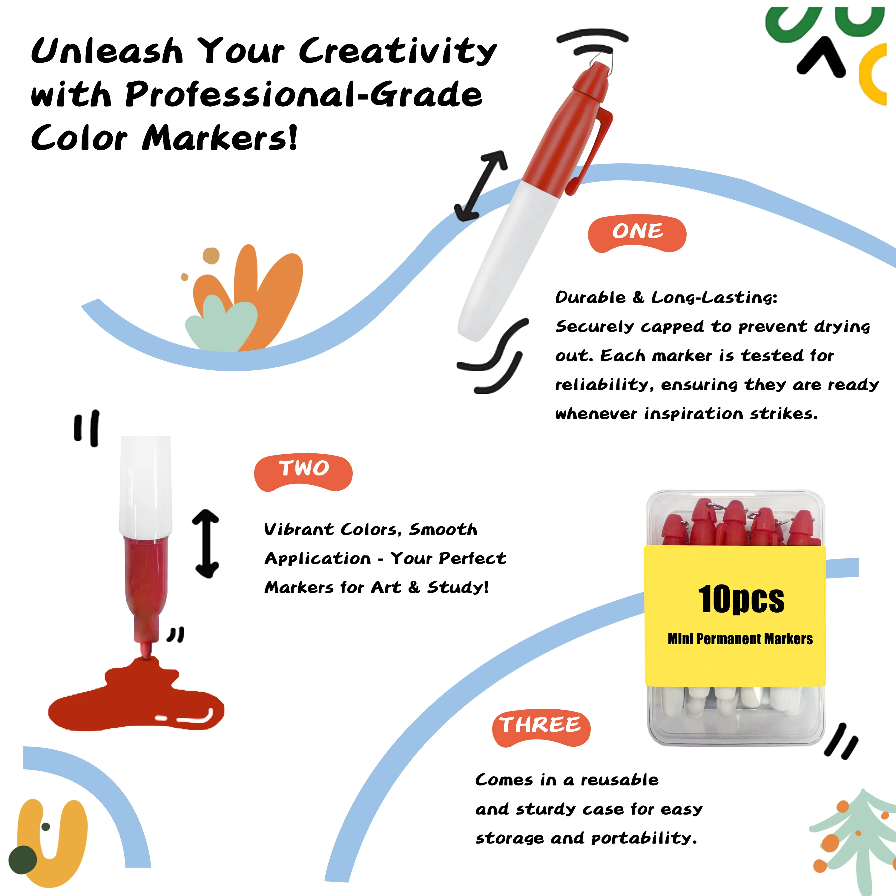 10 Pcs Mini Permanent Markers Golf Ball Liner Marker Quick Drying Fine Point Ink Pens for School Office Outdoor Activities