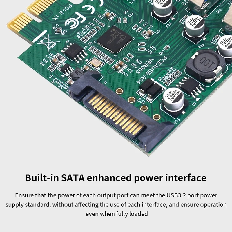 1 Piece PCIE 1X To USB3.2 Expansion Card PCI-E 4 Ports USB3.2 Adapter Multiplier Green