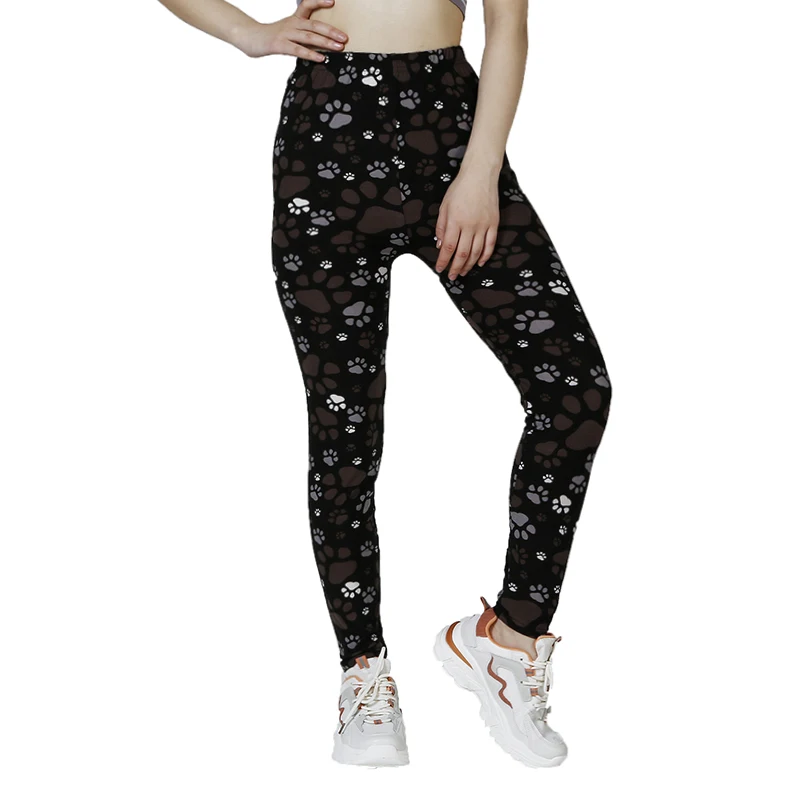 PD43 European and American Casual High Elastic Bottom Pants with Printed Small Feet and Claw Printed Pants for External Wear