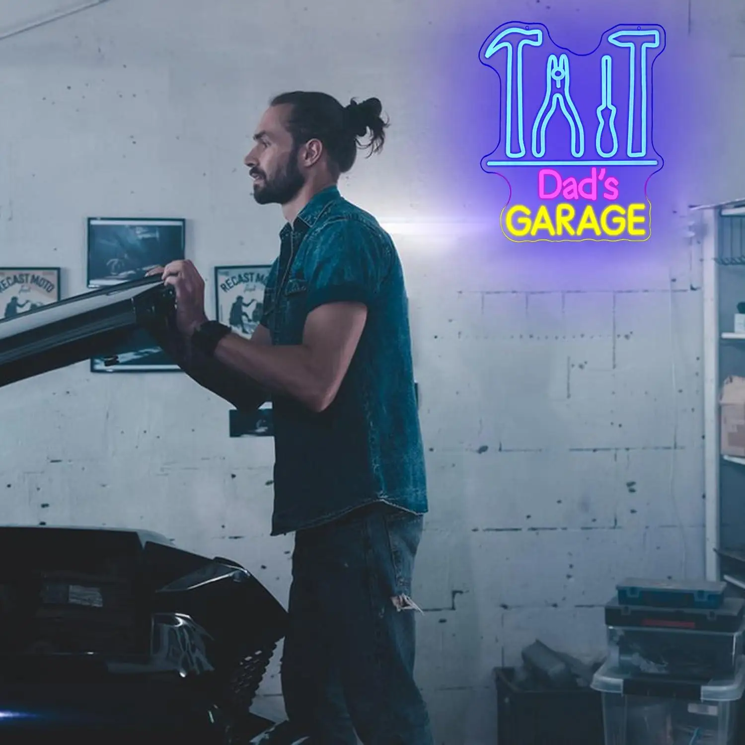 Dads Garage Neon Sign Dimmable LED Light for Auto Repair Shop Wall Decor Dad Gift Tools Themed Man Cave Decor Gifts Night Light