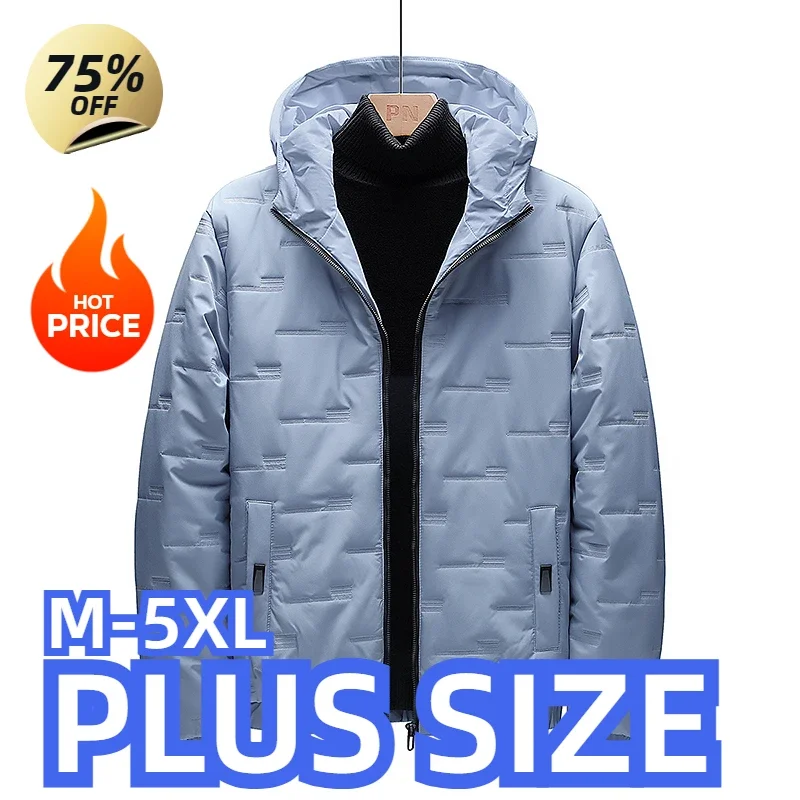 

Plus Size Men's Hooded Cotton Jackets Autumn and Winter Thickened Warm Stand-up Collar Fashion Zipper Placket Casual Coat M- 5XL