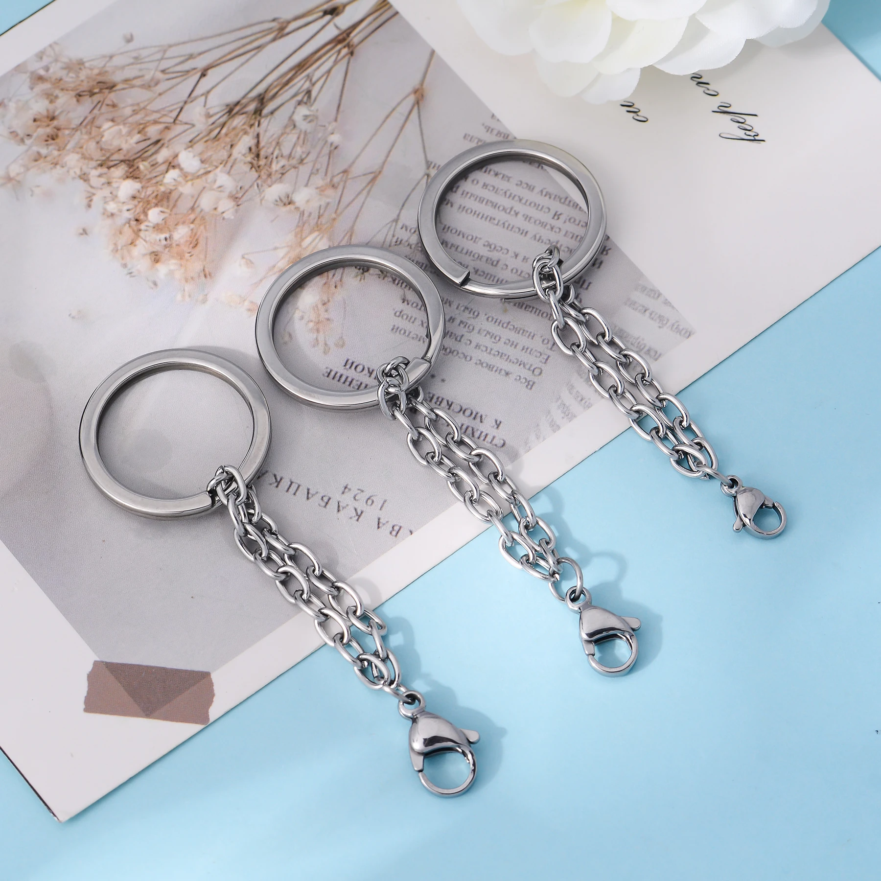 10pcs Key Ring Key Stainless Steel Waterproof 25mm Round Split with Chain Lobster Clasp DIY Key Chains Keyrings Wholesale