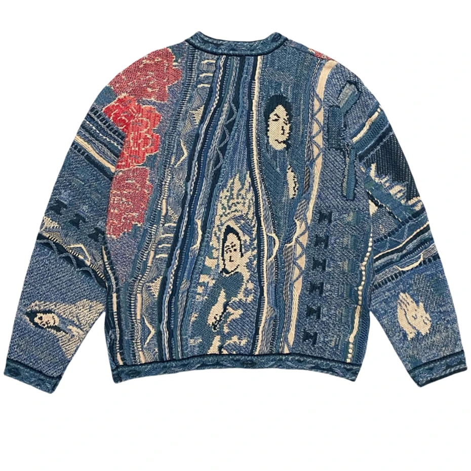 Męski sweter z grafiką w stylu vintage, streetwearowy sweter dziergany w stylu narodowym, jesienno-zimowy pulower męski, swetry Harajuku retro.