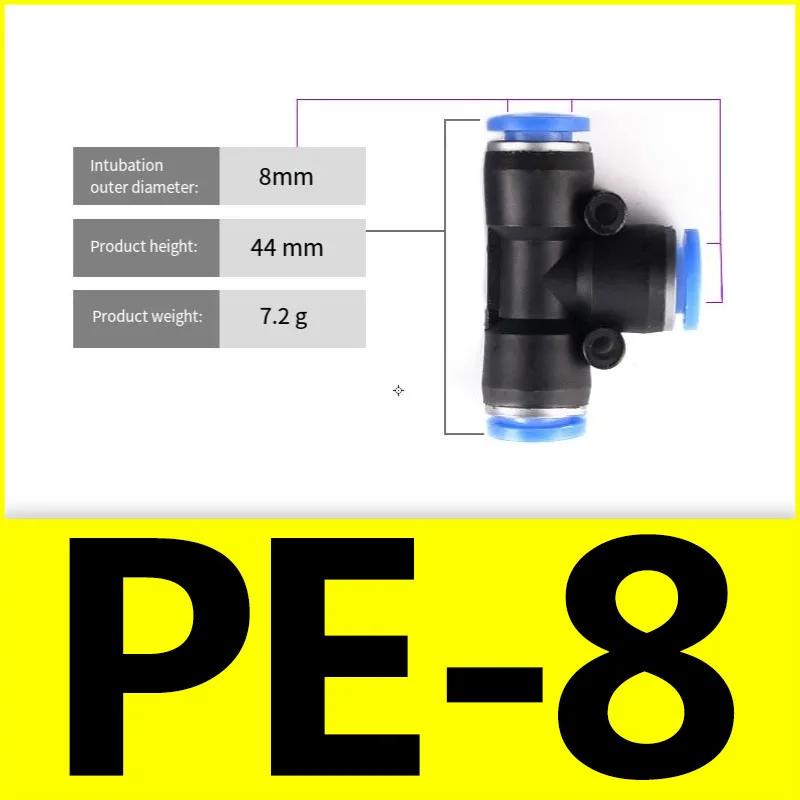 4 Pcs Pneumatic Air Connector PE Quick Fitting Tee T-shaped Plastic Pipe Hose Connector 4/6/8/10/12mm