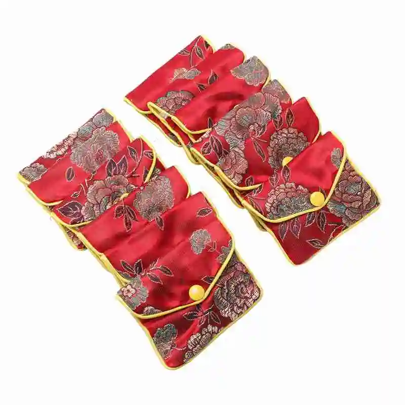 12 In 1 Small Jewelry Box Jewelry Red Jewelry Bag Embroidered Silk Cloth Bag Coin Purse