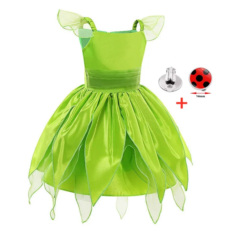 

Зеленое платье феи для девочек от 3 до 12 лет, костюм принцессы с цветком, подарок на день рождения с зажимами для ушей для ролевых игр, вечерние платья принцессы