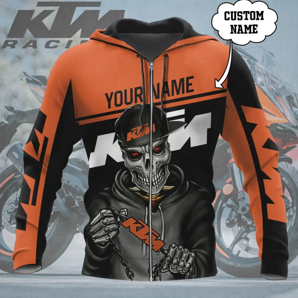 KTM قلنسوة بسحاب للرجال ثلاثية الأبعاد طويلة الأكمام دراجة نارية سترة الخريف والشتاء بالإضافة إلى الصوف ملابس رياضية كاجوال حجم كبير ملابس خارجية