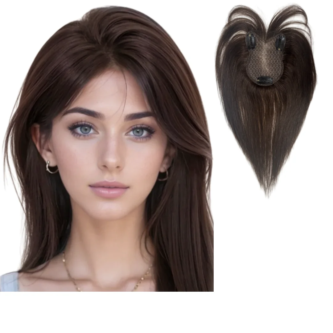 Invisible Seamless Hair Topper 8x11cm Ultra-Thin Mesh Clip-In Bangs Real Natural Hairpiece for Women to Create Fluffy Volume