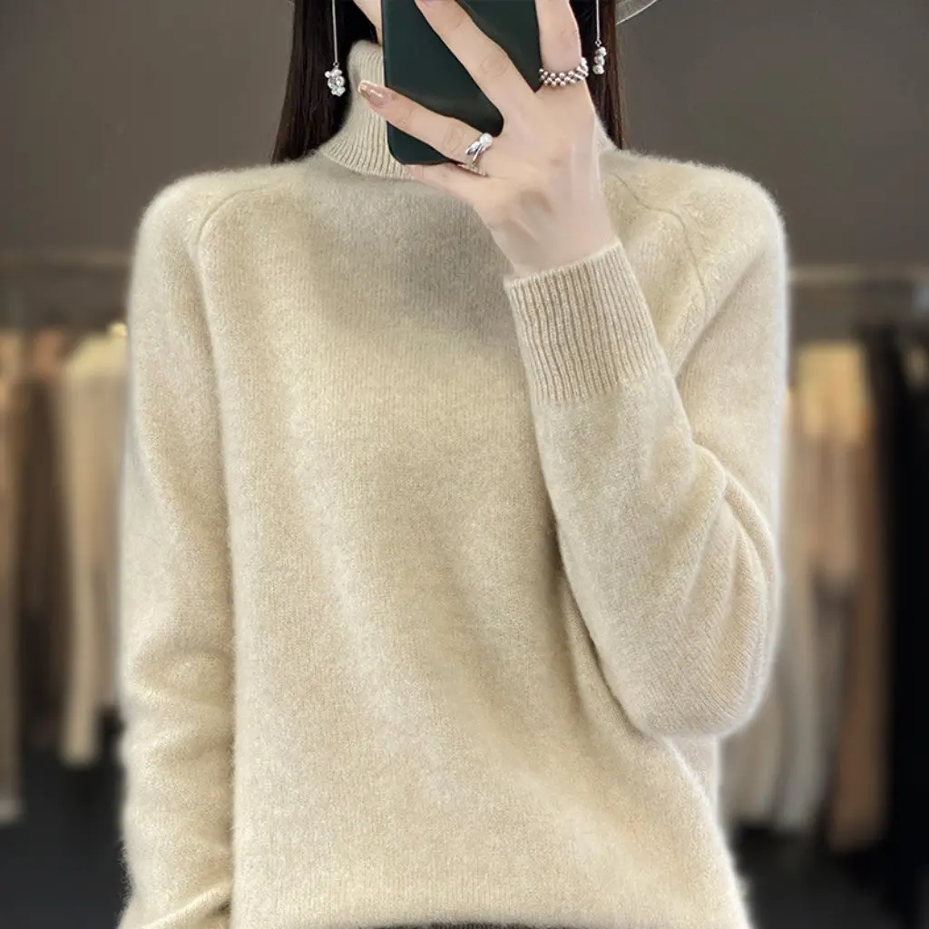 

Women's Autumn Winter High Lapel Wool Bottoming Shirt Thickened Raglan Long Sleeve Pullover Top