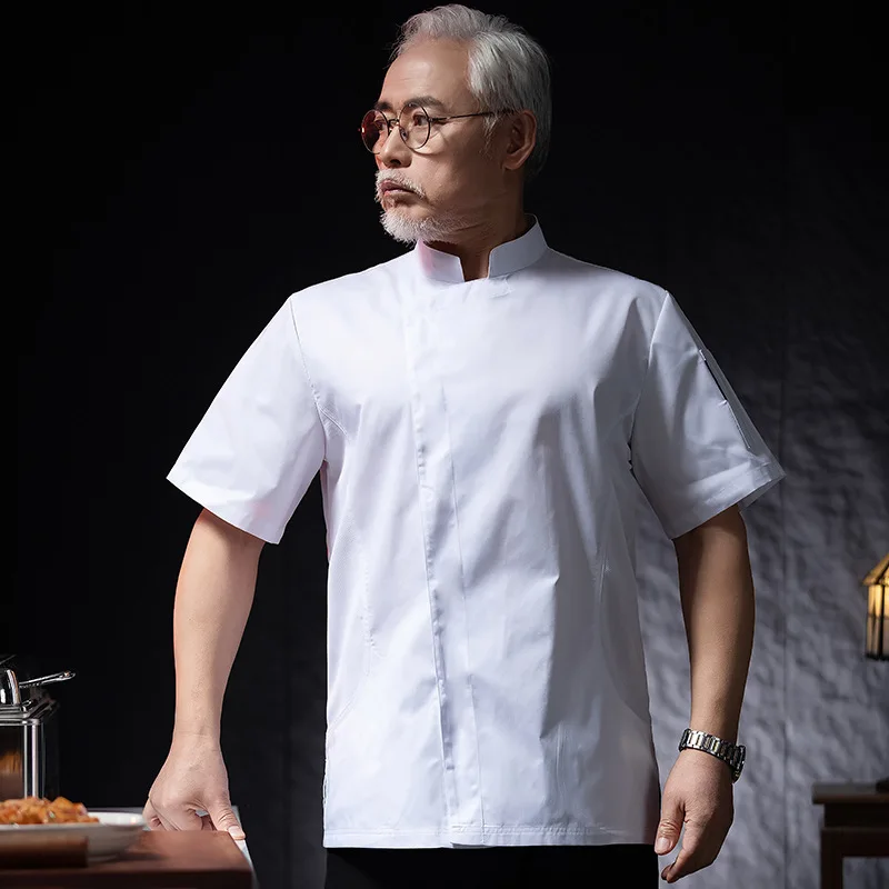 ホテルレストラン厨房作業服半袖シェフジャケットベーカリーペストリーシェフサマーホワイトキッチンコート