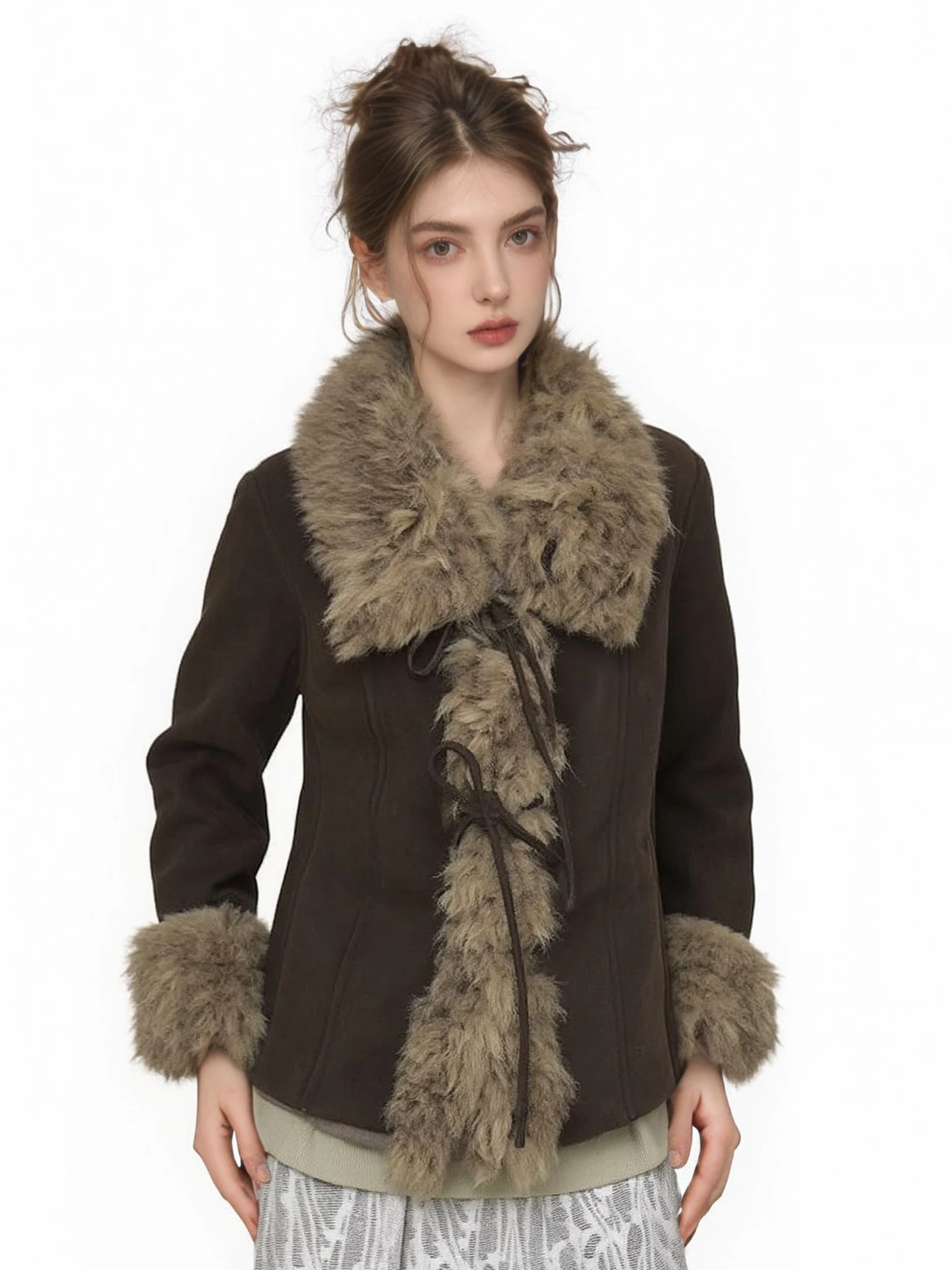 

Women's ort Retro Sle Faux Suede Fur Jaet Inteated Velvet Leather Warm Thiened Outerwear Spring Autumn Season