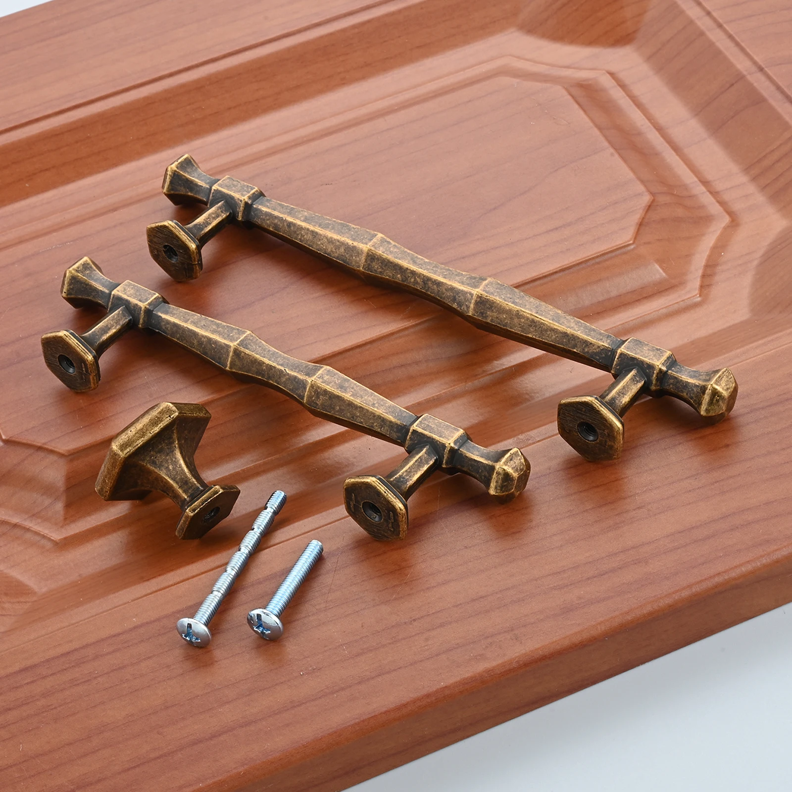 6pcs Retro Drawer Cupboard Furniture Handles Antique Brass Cabinet Knobs Vintage Door Pulls Handle with Screws Zinc Alloy