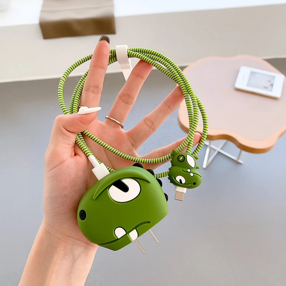 New New 2026 Protection Case Cute Dinosaur Spring Winder Accessories Charger Cable Protector Cover For iPhone 18W 20W - Aliexpress Deal