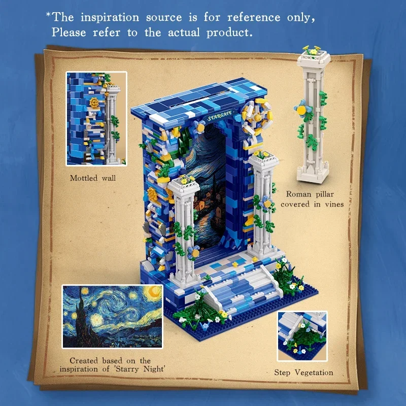 Creative Technical MOC Micro Bricks Fantasy Starry Sky Gate with Starry Night Art Building Blocks Assembly Bricks Gift for Kids