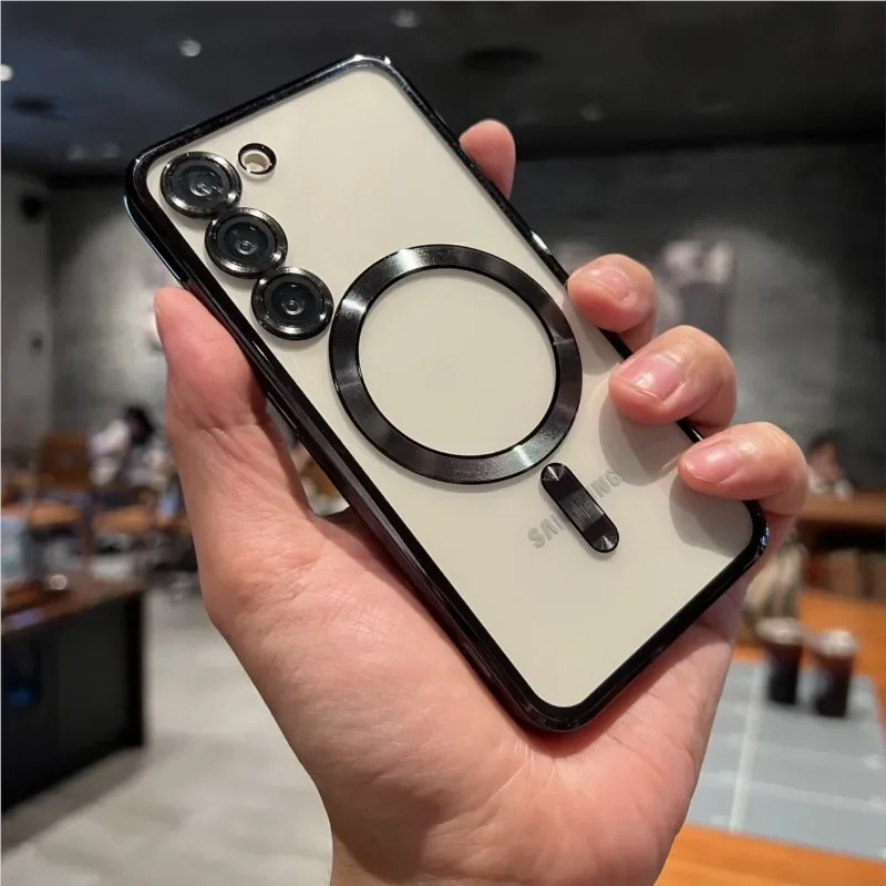 Luxe Plating Voor Magsafe Magnetische Case Voor Samsung S25 S24 S23 S22 Ultra Plus S21 S20 FE Note20 A35 a55 A05 Clear Cover