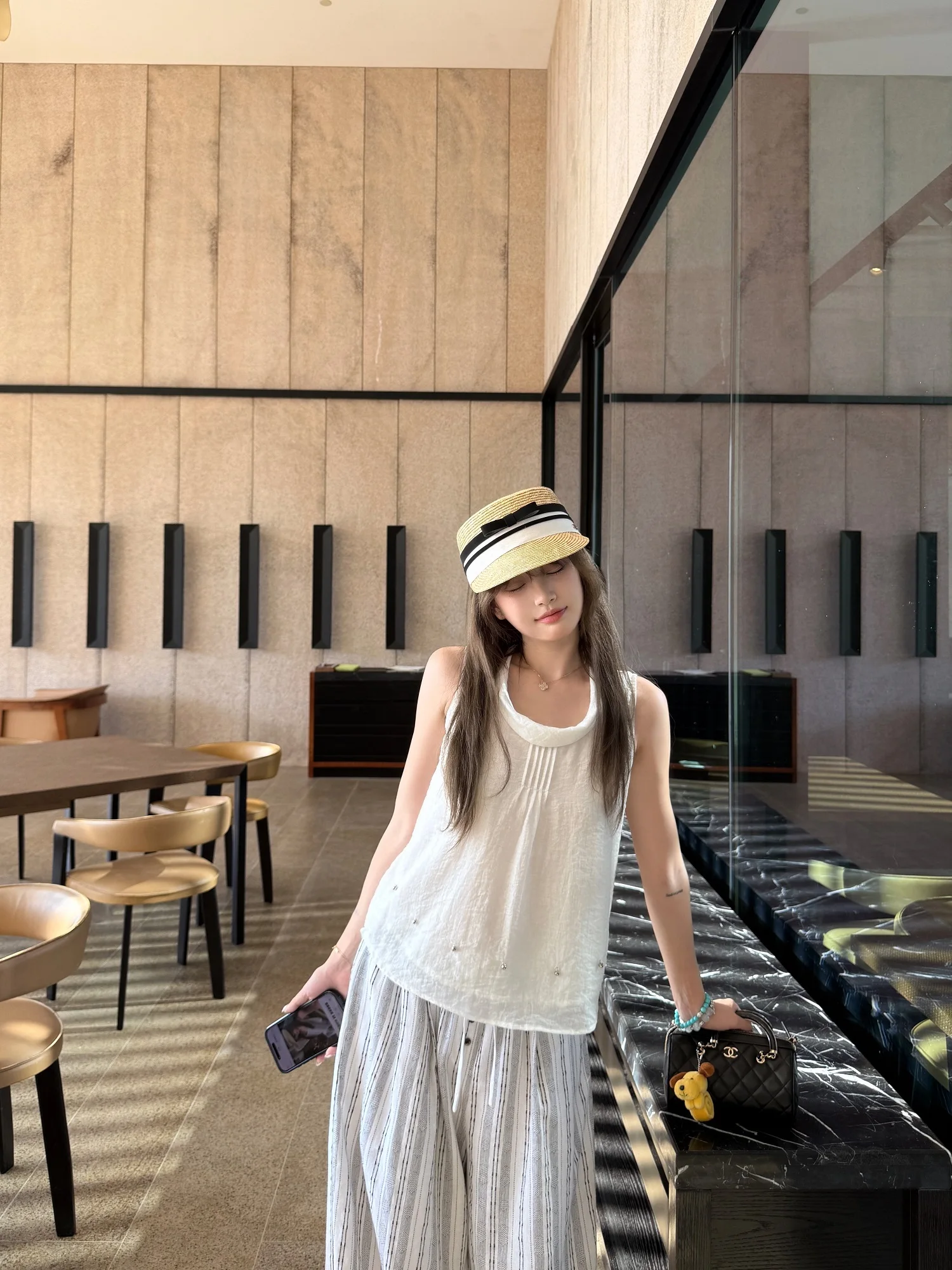 

CUTEioi Women's Summer Svel U-Ne Design Sense Small Collar Top Straight Tube Thin Fabric Outerwear Pure Color