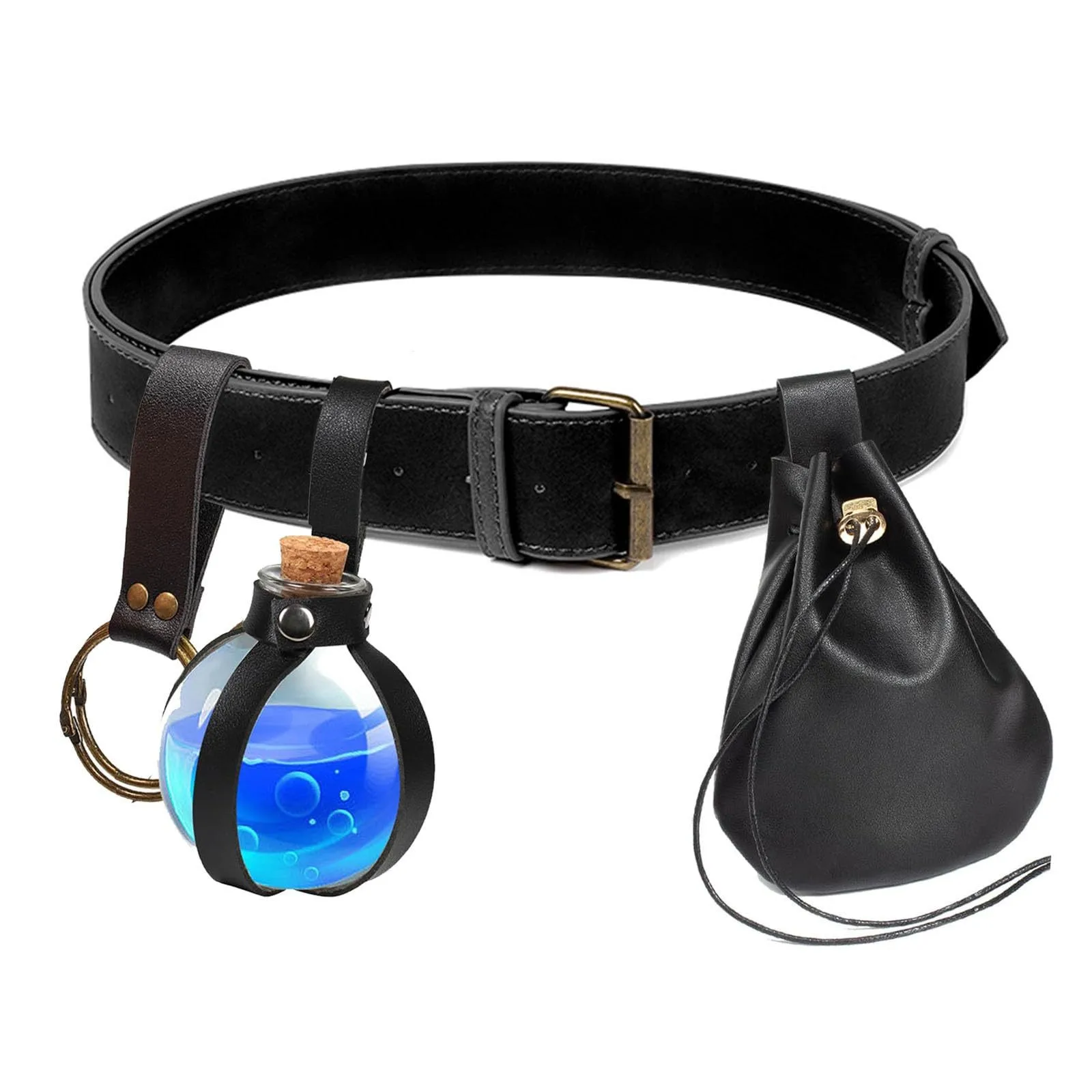 حزام مشبك حزام تقليد عتيق من القرون الوسطى مع زجاجات جرعة معالج الخيال، حقيبة الخصر لإكسسوارات أزياء الفايكنج للحفلات Pe