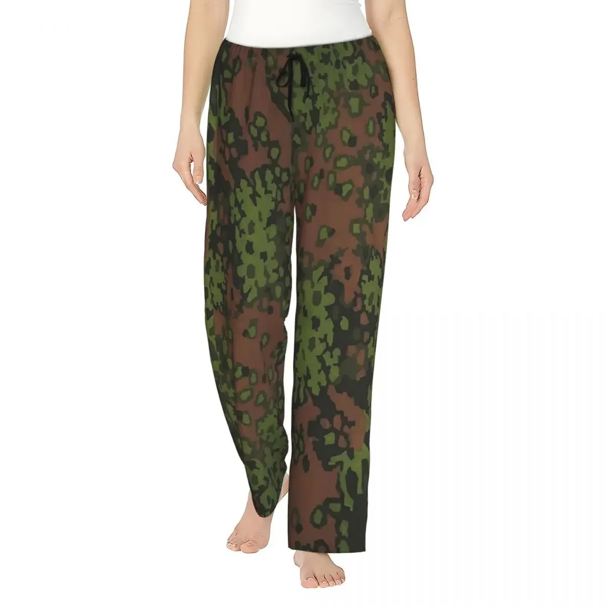 

Custom Splintertarn German WW2 Camouflage Army Military Camo Women Pajama Pants Lounge Sleep Sleepwear Bottoms with Pockets