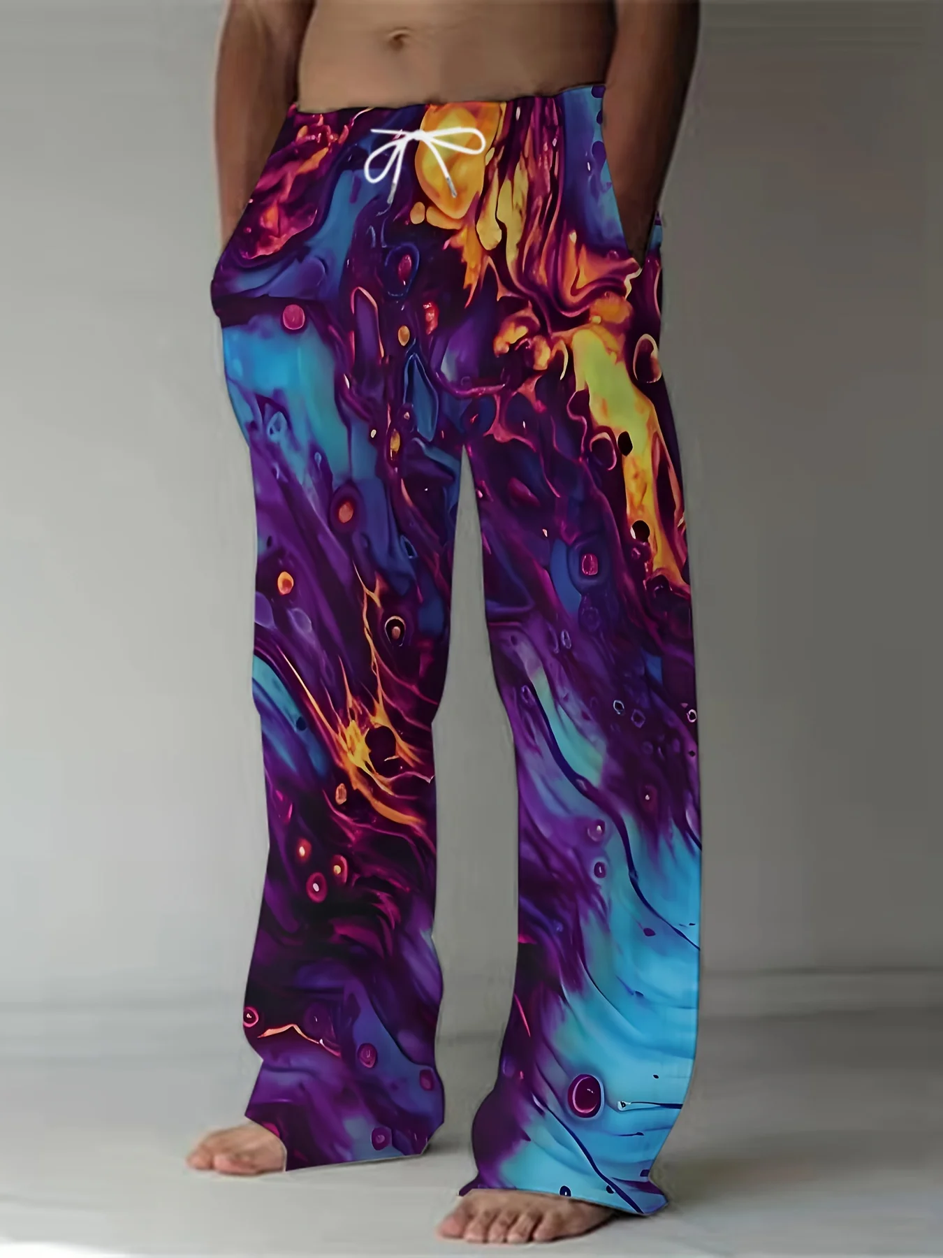 

Мужские брюки в европейско-американском стиле, свободные повседневные брюки с широкими штанинами на шнурке, городская мода для весенне-летнего сезона