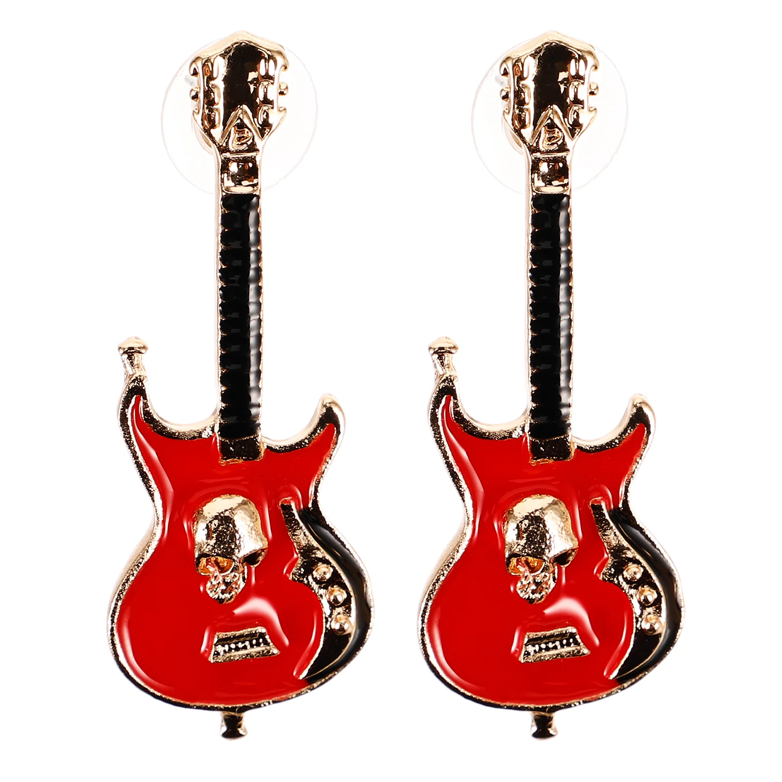 Guitar Earrings Vintage Alloy Drip Skull Electric Guitar Ear Studs Red Lightweight Comfortable Trendy Alloy Dangle