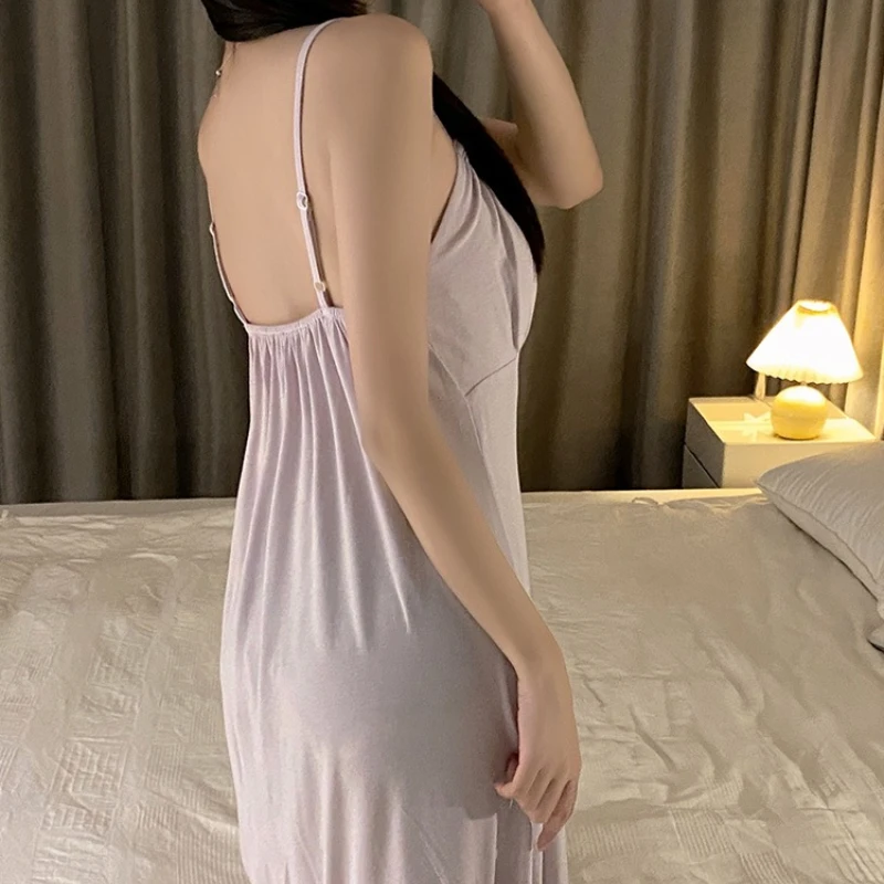 ثوب نوم صيفي رائع من الحرير الجليدي لعام 2026 مع وسادة صدر فستان بيجامة مثير بحمالات للارتداء المنزلي Жensarska Piijasama #6