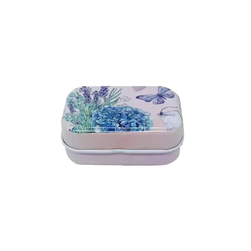 32Pcs(1 Box)  New Lavender Flower DIY Mini Cover Iron Tin Earphone Ring Metal Case / Can/Pill Cute Small Kit/Candy Storage Gift