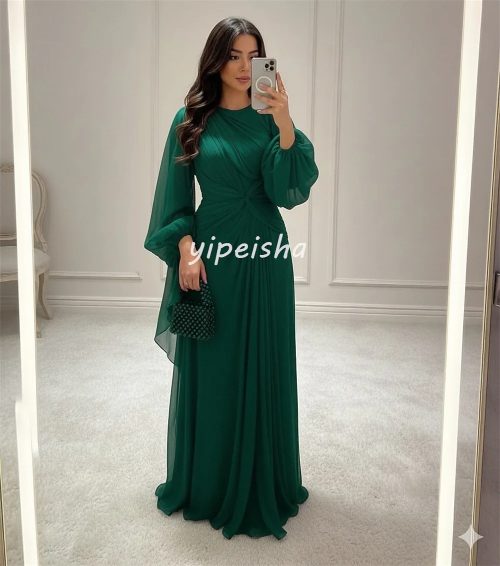 Customized Matching Modern Style Chiffon Pleat Ruched Draped A-line Scoop Neck Long Dresses Evening Dresses Sizes Available