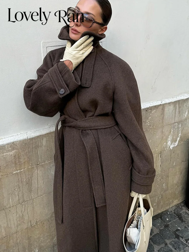 Women Autumn Coat Lapel Full Sleve Single Breasted Belt Fitting Long Overcoat Fashion Lady Office Top Commute Winter 2026