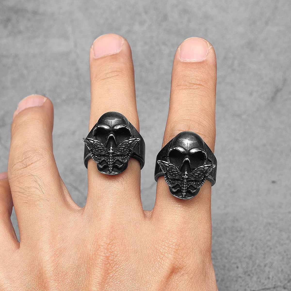 Silence Butterfly Skull Men Rings Stainless Steel Women Jewelry Punk Vintage Black Gothic Fashion Accessories Gifts Wholesale