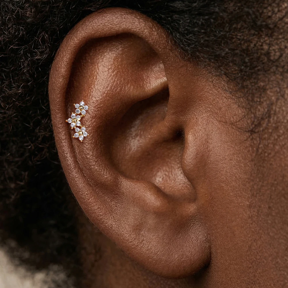 

Aide 14K Solid Gold Hypoallergenic CZ Piercing Studs Star Flower Linear Cartilage Earrings for Sensitive Ears Fine Jewelry 1pc