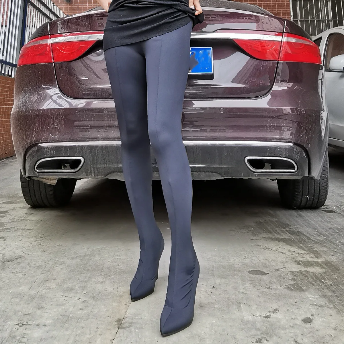 Sexy rozciągnięte Boot legginsy dostosowane krocza udo wysokie długie buty kombinezon cienki polar elastyczna podszewka Pointed Toe Pant buty