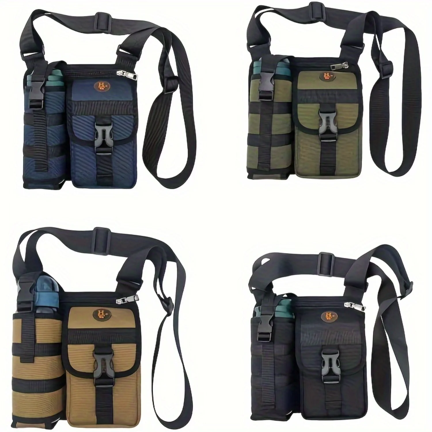 2-in-1 Canvas Shoulder Sling Bag, Outdoor Crossbody Pack With Water Bottle Holder, Durable Travel Bag