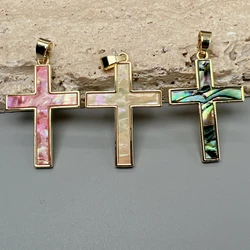 2024 New Abalone Sea Shell Cross Pendants Charms For Jewelry Making Fashion Necklace Accessories