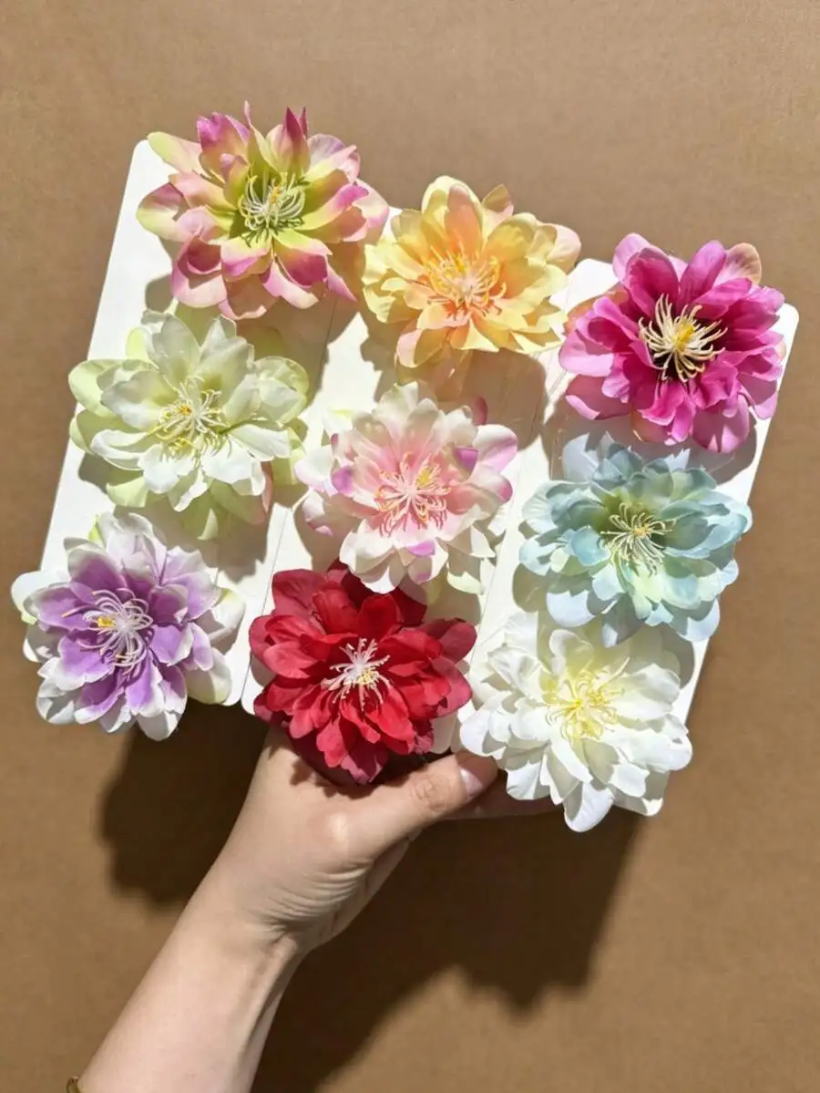 

9pcs Bohemian Faux Flower Hair Clips Large Floral Hair Accessories For Women Summer Beach Vacation
