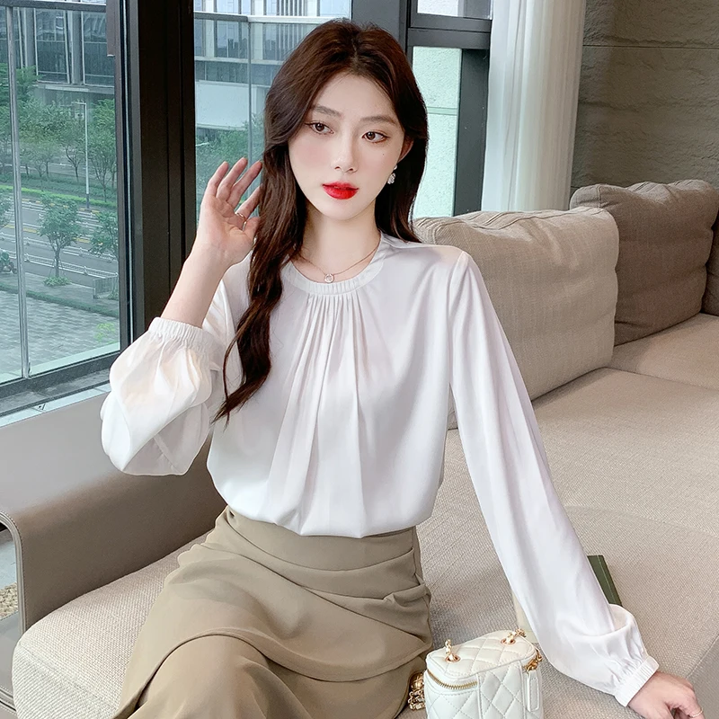 Fashion New Autumn Long Sleeve O-Neck Women Blouse Casual White Chiffon Blouse Shirt Women Tops Blusas Mujer De Moda 2024 A672