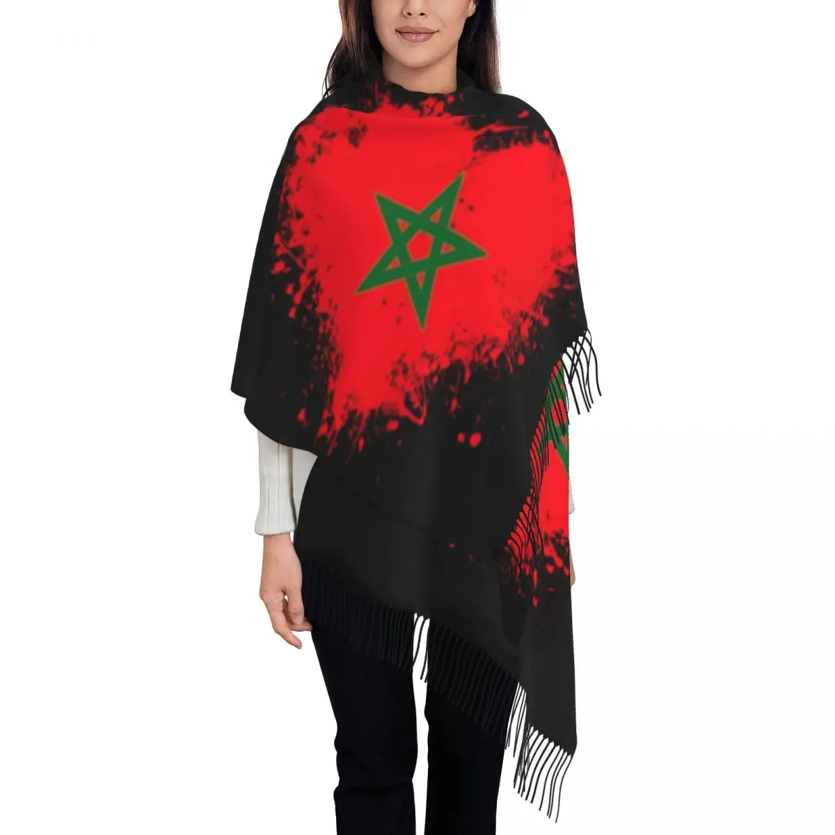 

Fashion Morocco Flag Heart Tassel Scarf Women Winter Fall Warm Shawl Wrap Lady Moorish Moroccan Patriotic Scarves